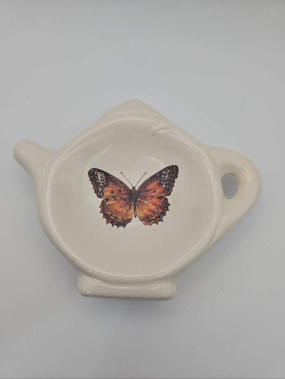 Vintage Butterfly Teapot Shaped Spoon Rest Ceramic Cottagecore Kitchen Decor